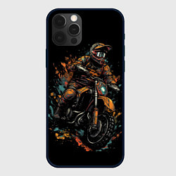 Чехол для iPhone 12 Pro Мотоциклист желтые кляксы, цвет: 3D-черный