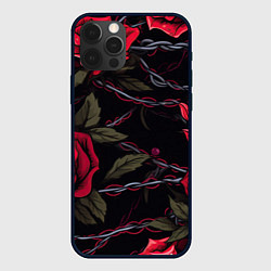 Чехол для iPhone 12 Pro Череп и красные розы, цвет: 3D-черный