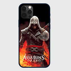 Чехол для iPhone 12 Pro Assassins creed огненный фон вокруг, цвет: 3D-черный