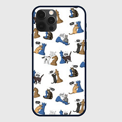 Чехол для iPhone 12 Pro Котики и шахматы белый, цвет: 3D-черный