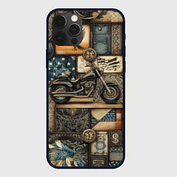 Чехол для iPhone 12 Pro Patchwork with a motorcycle - ai art, цвет: 3D-черный