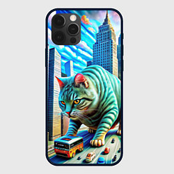 Чехол для iPhone 12 Pro Котзила пародия гигантский монстр, цвет: 3D-черный