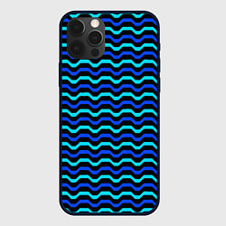 Чехол для iPhone 12 Pro Синие и голубые полосы на чёрном фоне, цвет: 3D-черный