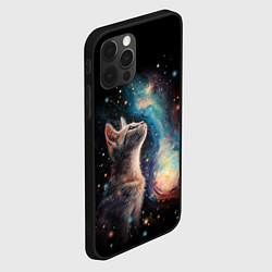 Чехол для iPhone 12 Pro Котик смотрит на небо космоса, цвет: 3D-черный — фото 2