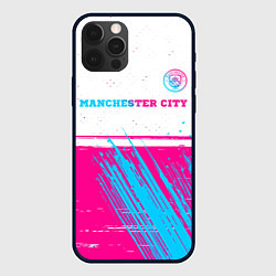 Чехол для iPhone 12 Pro Manchester City neon gradient style посередине, цвет: 3D-черный