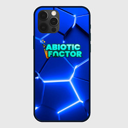Чехол для iPhone 12 Pro Abiotic Factor логотип на синем неоновом фоне, цвет: 3D-черный