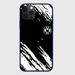 Чехол для iPhone 12 Pro Borussia краски белые на чёрном, цвет: 3D-черный