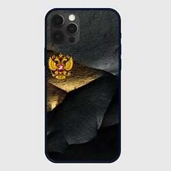 Чехол для iPhone 12 Pro Золотой герб России на темном фоне, цвет: 3D-черный