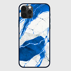 Чехол для iPhone 12 Pro Бело-синий мрамор, цвет: 3D-черный