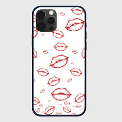 Чехол iPhone 12 Pro Паттерн красные губы на белом - lips classic