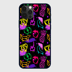 Чехол для iPhone 12 Pro Фруктовое граффити паттерн, цвет: 3D-черный