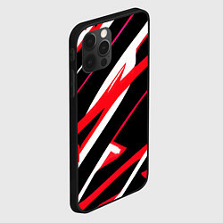 Чехол для iPhone 12 Pro Красно-белые полосы на чёрном фоне, цвет: 3D-черный — фото 2