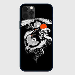 Чехол для iPhone 12 Pro Японские журавли - брачный танец, цвет: 3D-черный