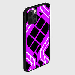 Чехол для iPhone 12 Pro Чёрные квадраты и белые полосы на фиолетовом фоне, цвет: 3D-черный — фото 2