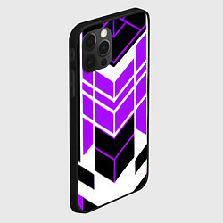 Чехол для iPhone 12 Pro Purple and black stripes on a white background, цвет: 3D-черный — фото 2