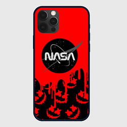 Чехол для iPhone 12 Pro Marshmello x Nasa red, цвет: 3D-черный