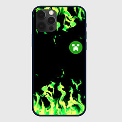 Чехол для iPhone 12 Pro Minecraft green flame, цвет: 3D-черный