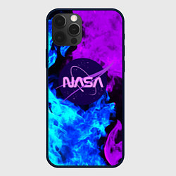 Чехол для iPhone 12 Pro NASA neon flame, цвет: 3D-черный