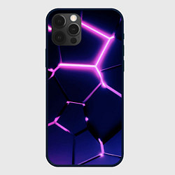 Чехол для iPhone 12 Pro Сине-фиолетовые неоновые плиты в разломе, цвет: 3D-черный