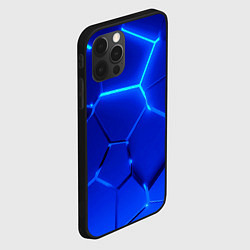 Чехол для iPhone 12 Pro Яркие синие неоновые плиты в разломе, цвет: 3D-черный — фото 2