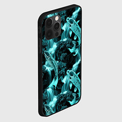 Чехол для iPhone 12 Pro Карпы кои и водопад - бирюзовый неон, цвет: 3D-черный — фото 2