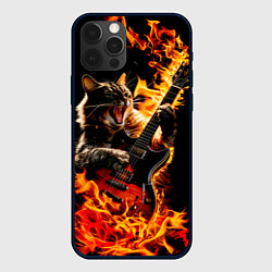 Чехол для iPhone 12 Pro Кот в огне играет рок, цвет: 3D-черный