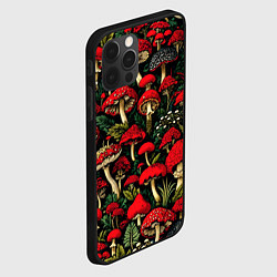 Чехол для iPhone 12 Pro Лесные красные грибы мухоморы - паттерн, цвет: 3D-черный — фото 2