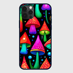 Чехол для iPhone 12 Pro Неоновые мухоморы в горошек, цвет: 3D-черный