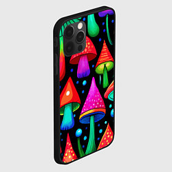 Чехол для iPhone 12 Pro Неоновые мухоморы в горошек, цвет: 3D-черный — фото 2