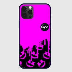 Чехол для iPhone 12 Pro Marshmello neon nasa, цвет: 3D-черный