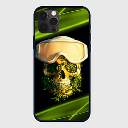 Чехол для iPhone 12 Pro Цветущий череп в горнолыжных очках, цвет: 3D-черный