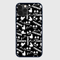 Чехол для iPhone 12 Pro Fortnite black pattern, цвет: 3D-черный