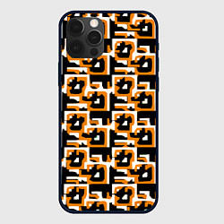 Чехол для iPhone 12 Pro Бело-оранжевые фигуры на чёрном фоне, цвет: 3D-черный