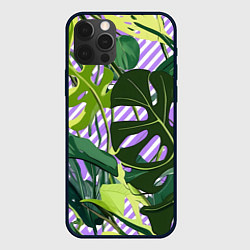 Чехол для iPhone 12 Pro Лавандовые полосы и листья, цвет: 3D-черный