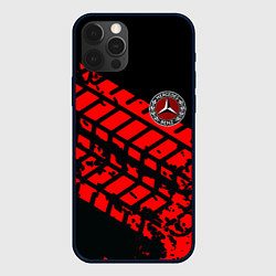 Чехол для iPhone 12 Pro Mercedes следы от шин, цвет: 3D-черный
