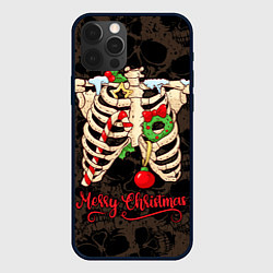 Чехол для iPhone 12 Pro Merry Christmas - skeleton, цвет: 3D-черный