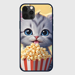 Чехол для iPhone 12 Pro Поп-корн и котенок, цвет: 3D-черный