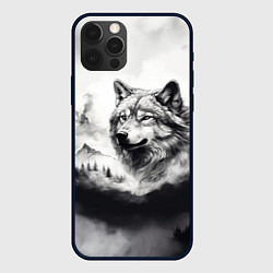 Чехол для iPhone 12 Pro Голова серого волка, цвет: 3D-черный