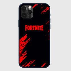 Чехол для iPhone 12 Pro Fortnite красные краски лого, цвет: 3D-черный