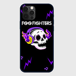 Чехол для iPhone 12 Pro Foo Fighters неоновый череп, цвет: 3D-черный