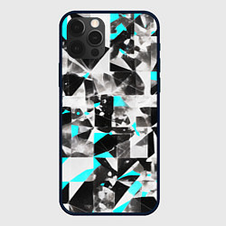 Чехол для iPhone 12 Pro Black and blue abstraction on a white background, цвет: 3D-черный