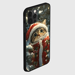 Чехол для iPhone 12 Pro Новогодний котик в зимнем лесу, цвет: 3D-черный — фото 2