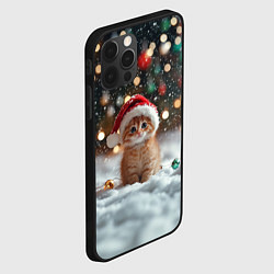 Чехол для iPhone 12 Pro Новогодний маленький котенок и снег, цвет: 3D-черный — фото 2