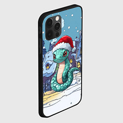 Чехол для iPhone 12 Pro Зеленая змейка в новогоднем городке, цвет: 3D-черный — фото 2