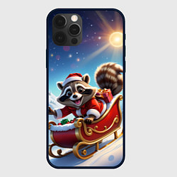 Чехол для iPhone 12 Pro Енот на санях, цвет: 3D-черный