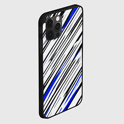 Чехол для iPhone 12 Pro Диагональные чёрно-синие полосы на белом фоне, цвет: 3D-черный — фото 2