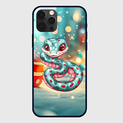 Чехол для iPhone 12 Pro Новогодняя змейка и новогодние игрушки, цвет: 3D-черный
