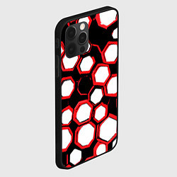 Чехол для iPhone 12 Pro Красно-белые шестиугольники на чёрном фоне, цвет: 3D-черный — фото 2