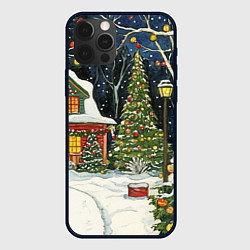Чехол для iPhone 12 Pro Праздничный новогодний двор, цвет: 3D-черный