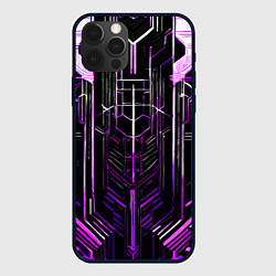 Чехол для iPhone 12 Pro Purple lines on a black background, цвет: 3D-черный